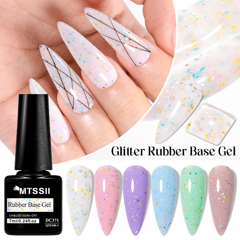 Glitter Rubber Base Gel Nail Polish Summer Candy Glitter Sequins Semi Permant Varnish Soak Off UV LED Nail Art Self-leveling Gel