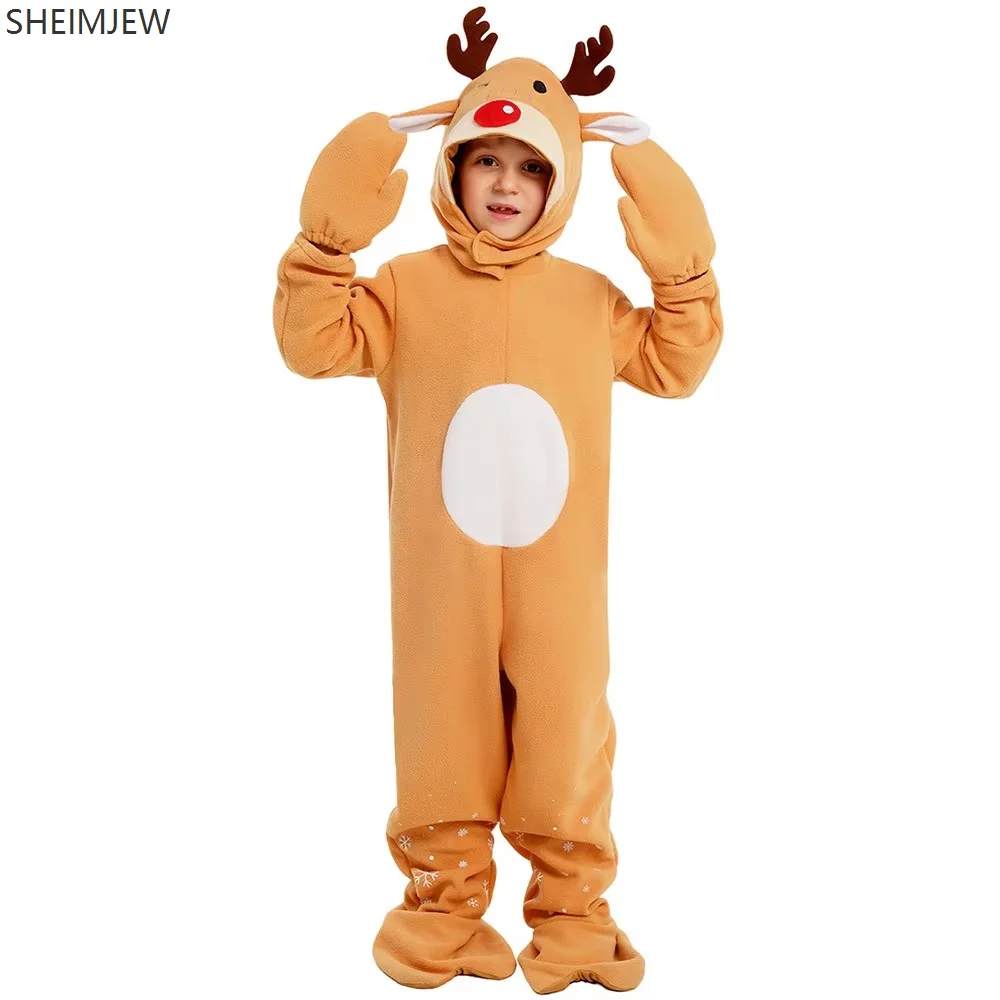 

Cute Children Cartoon Christmas Role Playing Elk Reindeer Costume Boys Girls Snowflake Jumpsuit Stage Performance Costume