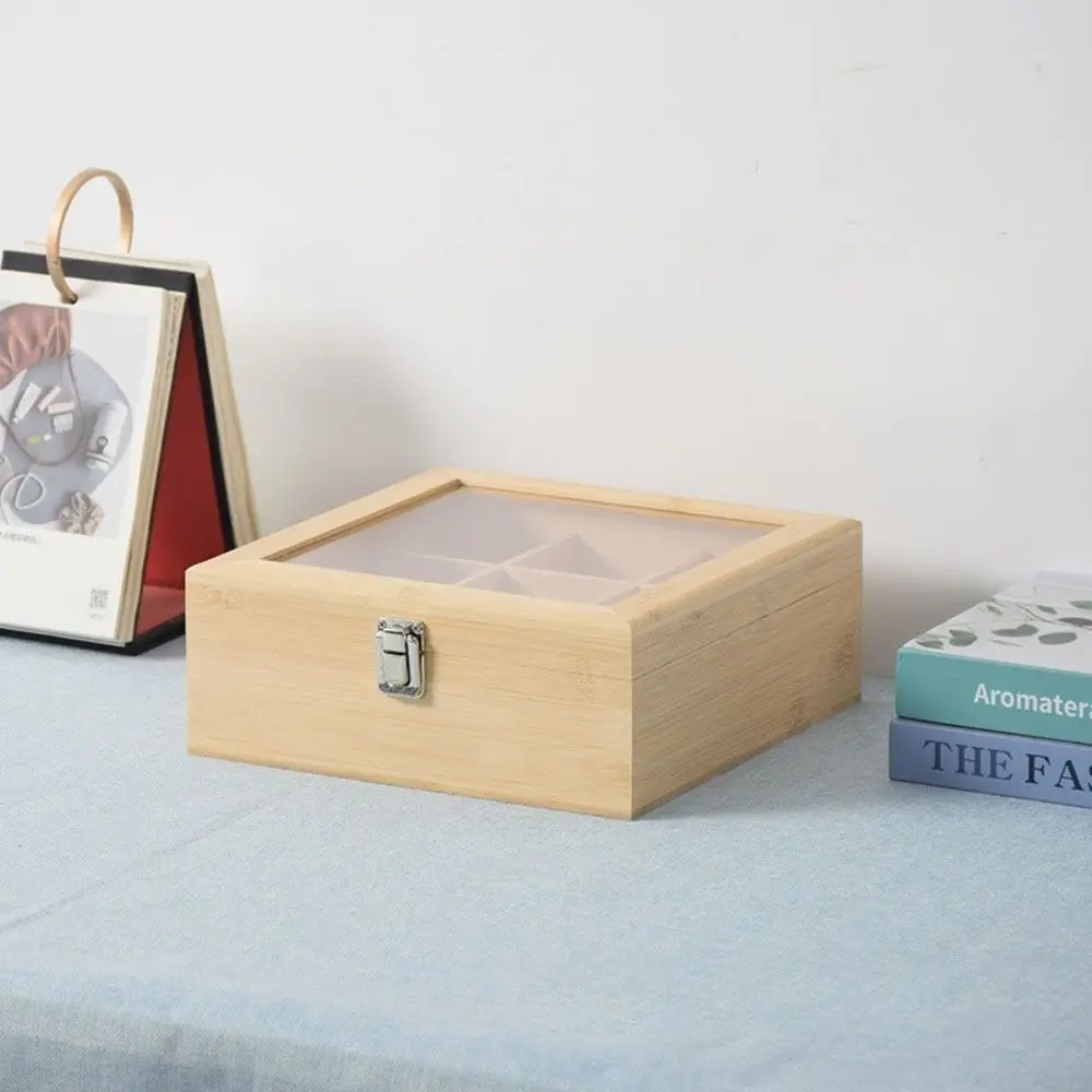 صناديق تخزين أكياس الشاي الخشبية الغبار غطاء أكريليك منظم المجوهرات 5/9 شبكات مستطيلة حامل صندوق الشاي بار المطبخ #5