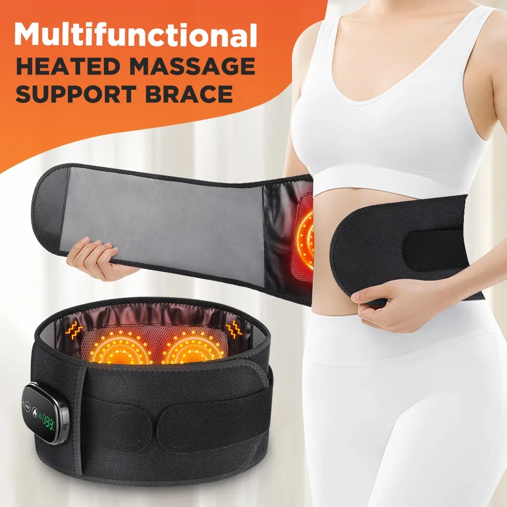 Masajeador de espalda con calor, 5 niveles de calor, vibración de motor dual, luz LED roja, soporte lumbar, faja recargable de 5000 mAh