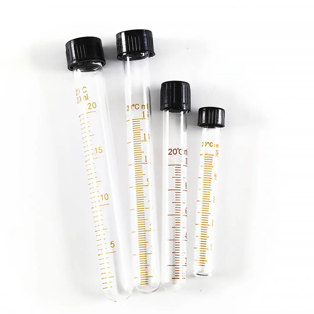 12Pcs Round Bottom Glass Test Tubes Transparent Serological Lab Tubes Black Screw Caps Leakproof Sample Storage Containers