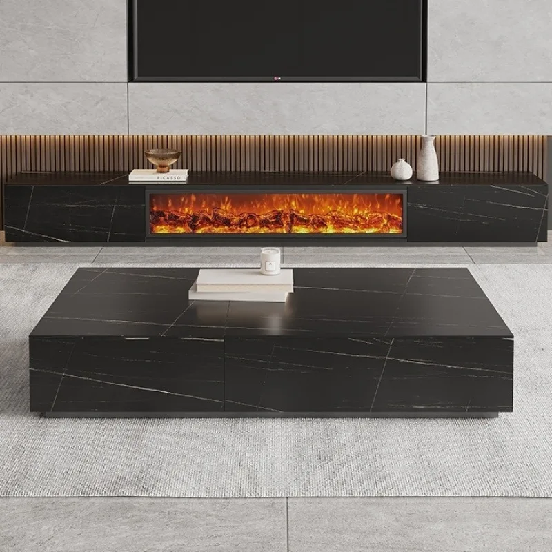 

Легкий роскошный шкаф для телевизора с рок-панелью, простая и современная гостиная, камин с имитацией пламени, встроенный напольный шкаф из массива дерева