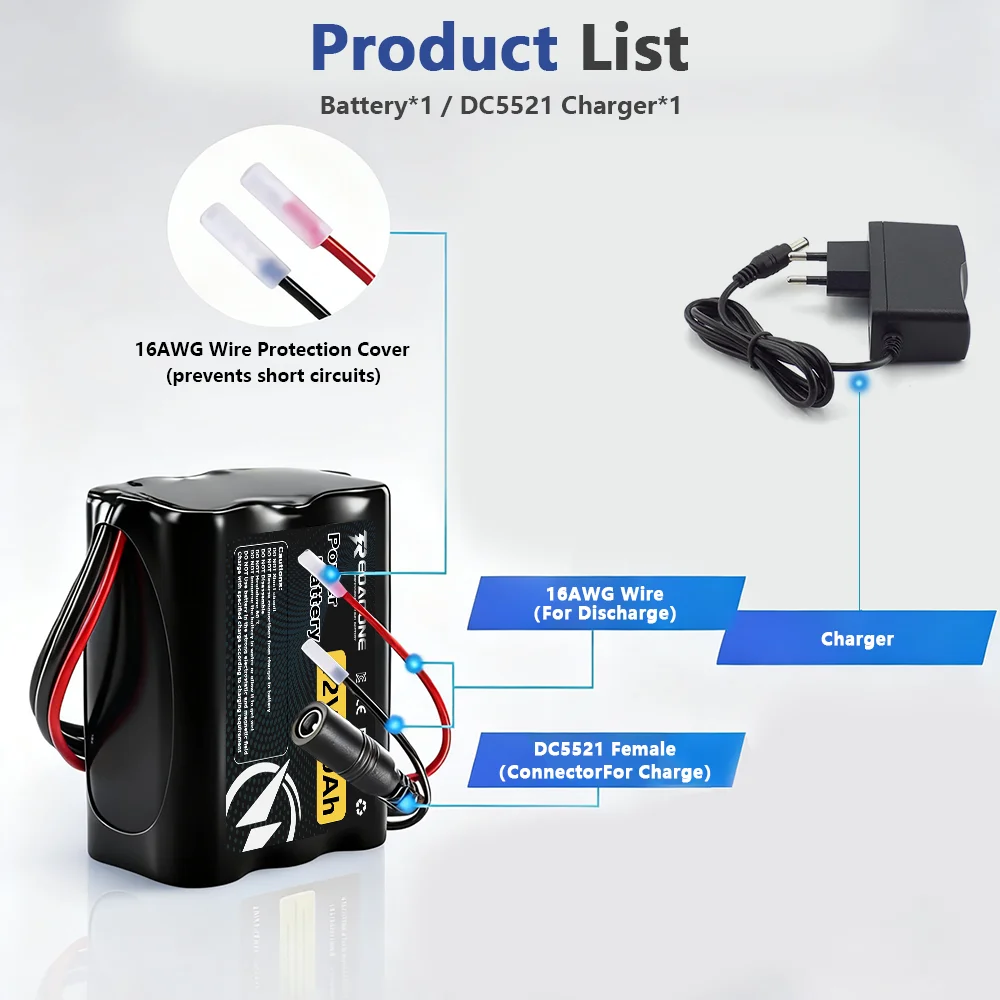 12V 6000mAh 6Ah Lithium Battery Pack 3S2P Rechargeable Li-ion Batteries with BMS for CCTV Camera LED Light RC Car