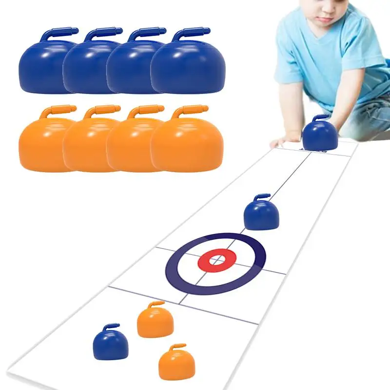 Mini Curling Game Tabletop Board Curling Game Set Non-Woven Fabric Mini Tabletop Games For School Parties Home And Team Building