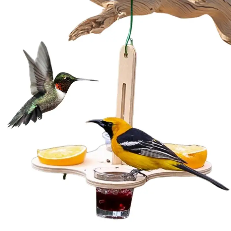 Oriole Bird Feeder Wooden Hummingbird Feeders Station Wild Bird Feeding Station Bird Feeders Station for Yard Fence Fence