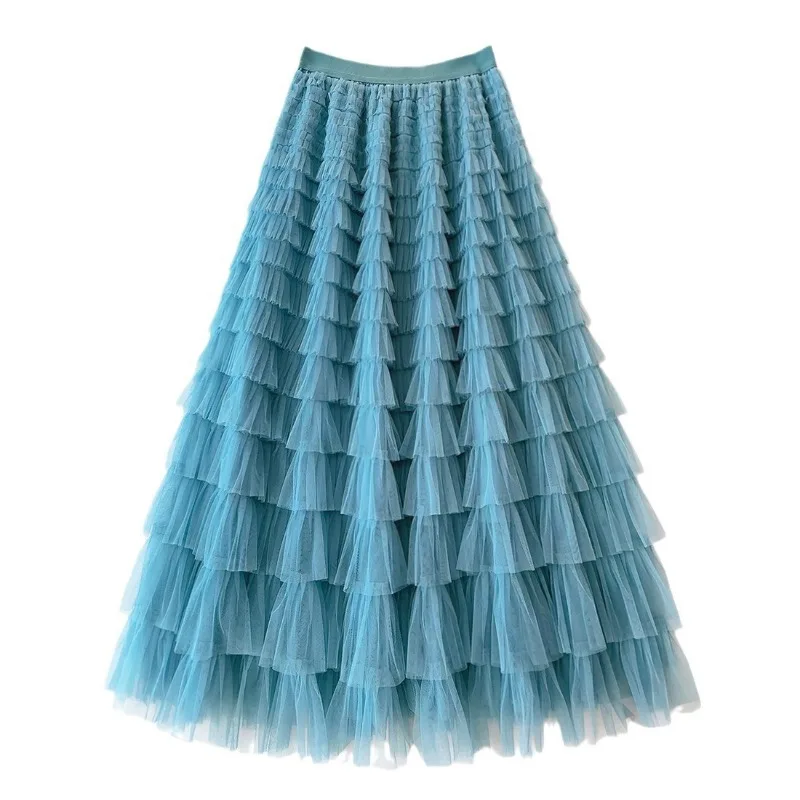 Mode Tule Taart Rok Vrouwen Zomer Elastische Taille Lange Rokken A-lijn Chic Rokken Vrouwelijke Casual Tutu Prinses Rokken