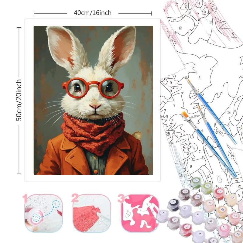Oil Painting By Numbers Kit Anthropomorphic Stylish Bunny Acrylic Paint By Numbers Diy Numbers Painting Art on Canvas By Numbers