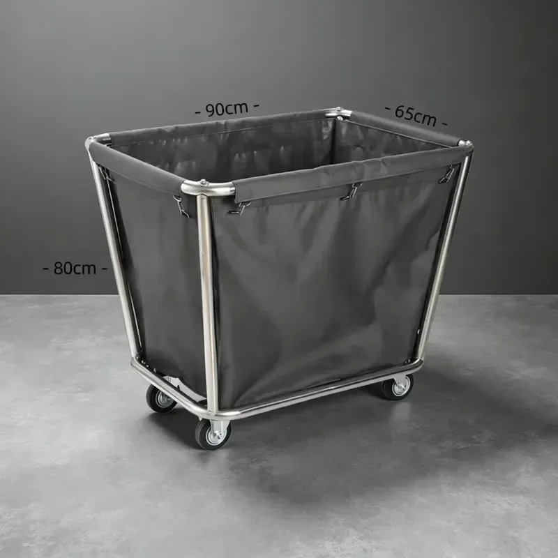 Stainless Steel Hotel Linen Cart Laundry Truck Commercial Housekeeping Service Trolley with Silent Universal Wheels 5