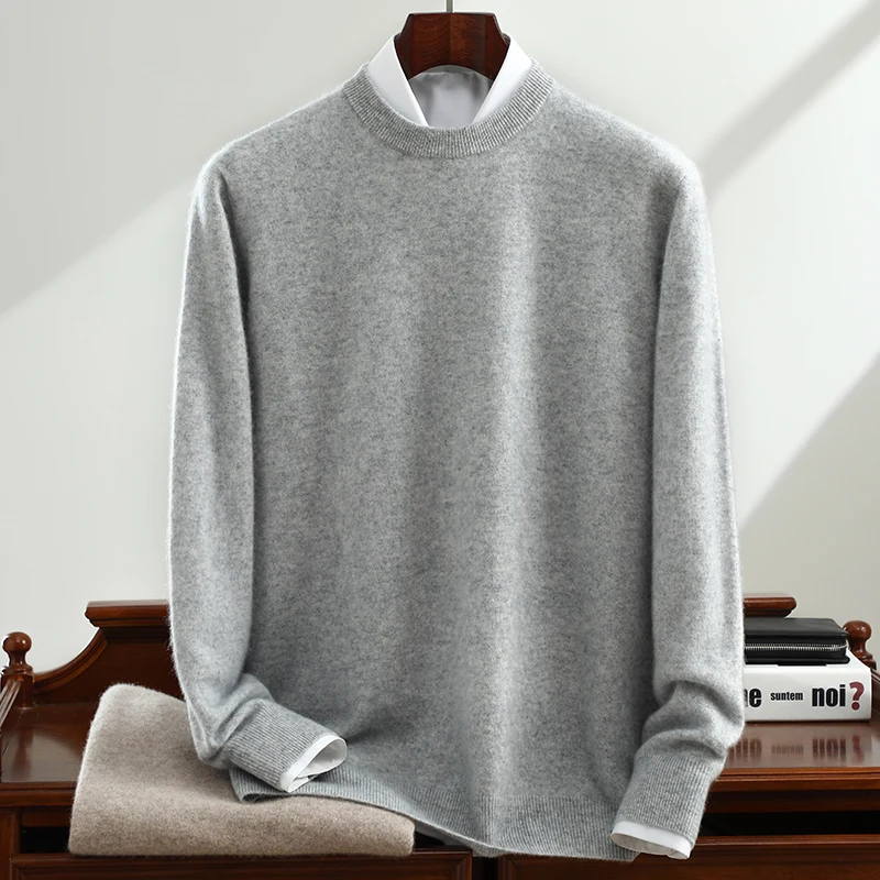 

Новинка 2023 года, 100% кашемировый свитер, мужской элитный вязаный пуловер с круглым вырезом, деловой повседневный свободный кашемировый топ, осенняя однотонная рубашка