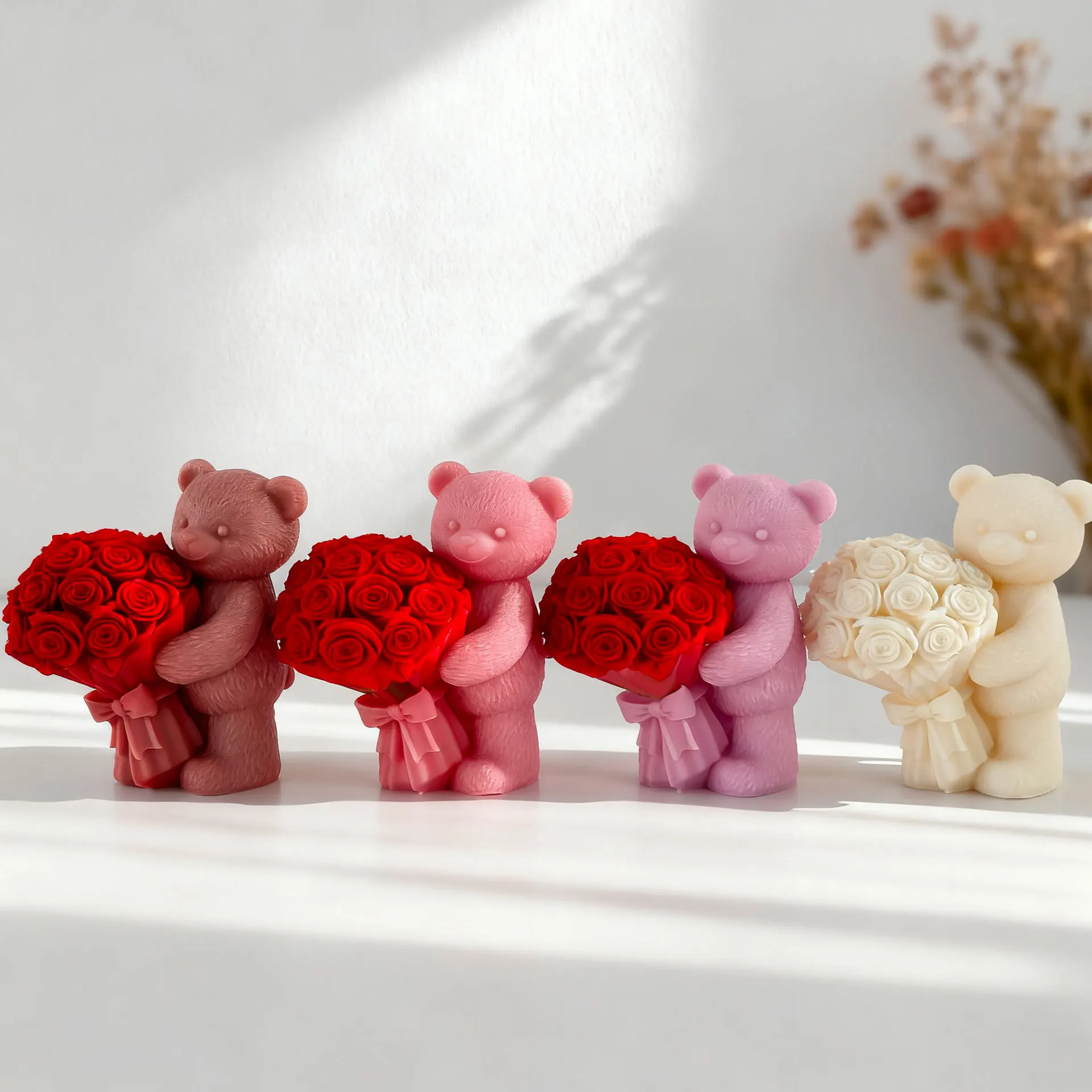 Fai da te San Valentino Bouquet di rose Orso Stampo in silicone Regalo fatto a mano Aroma Candela Stampi in gesso Orsi carini Forniture per la produzione di candele