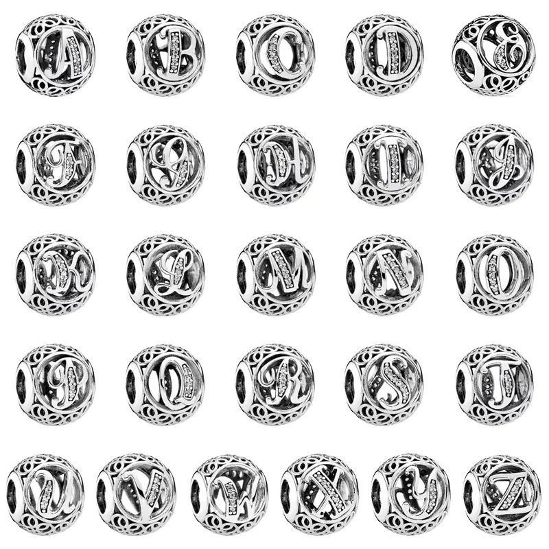 

New 925 Sterling Silver Round Vine Name Letters Charm of ley 925 Chain Beaded Fit Original Pandora Bracelet DIY Ladies Jewelry
