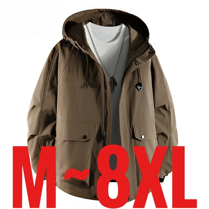 Big Size 8XL Men's Casual Jacket Hooded Waterproof Windbreaker Male Oversized Plus Large 120kg Camping Fishing Windproof Autumn