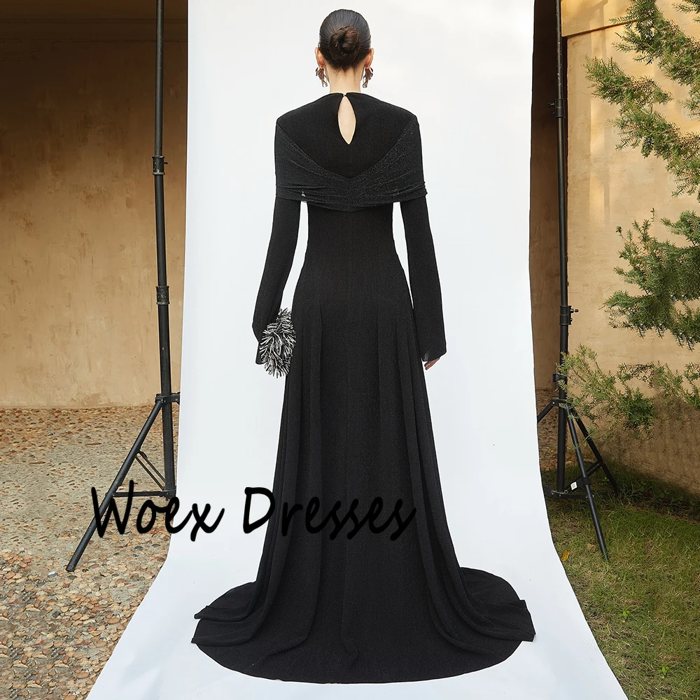 Abito da sera a trapezio in jersey con scollo a O semplice personalizzato Abito da festa incrociato drappeggiato con maniche lunghe Abito da ballo lungo fino al pavimento