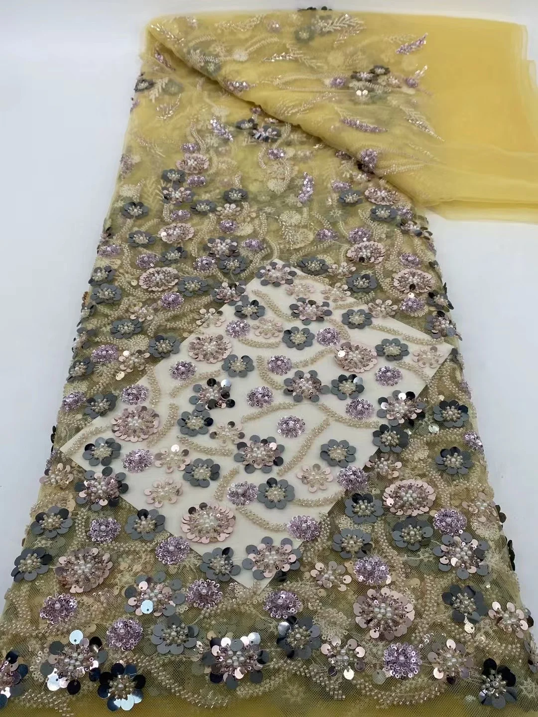 Africa Nigerian Beaded French Mesh Lace With Sequins High Quality 2026 Embroidery Lace Sequins Lace For Wedding Dresses Women