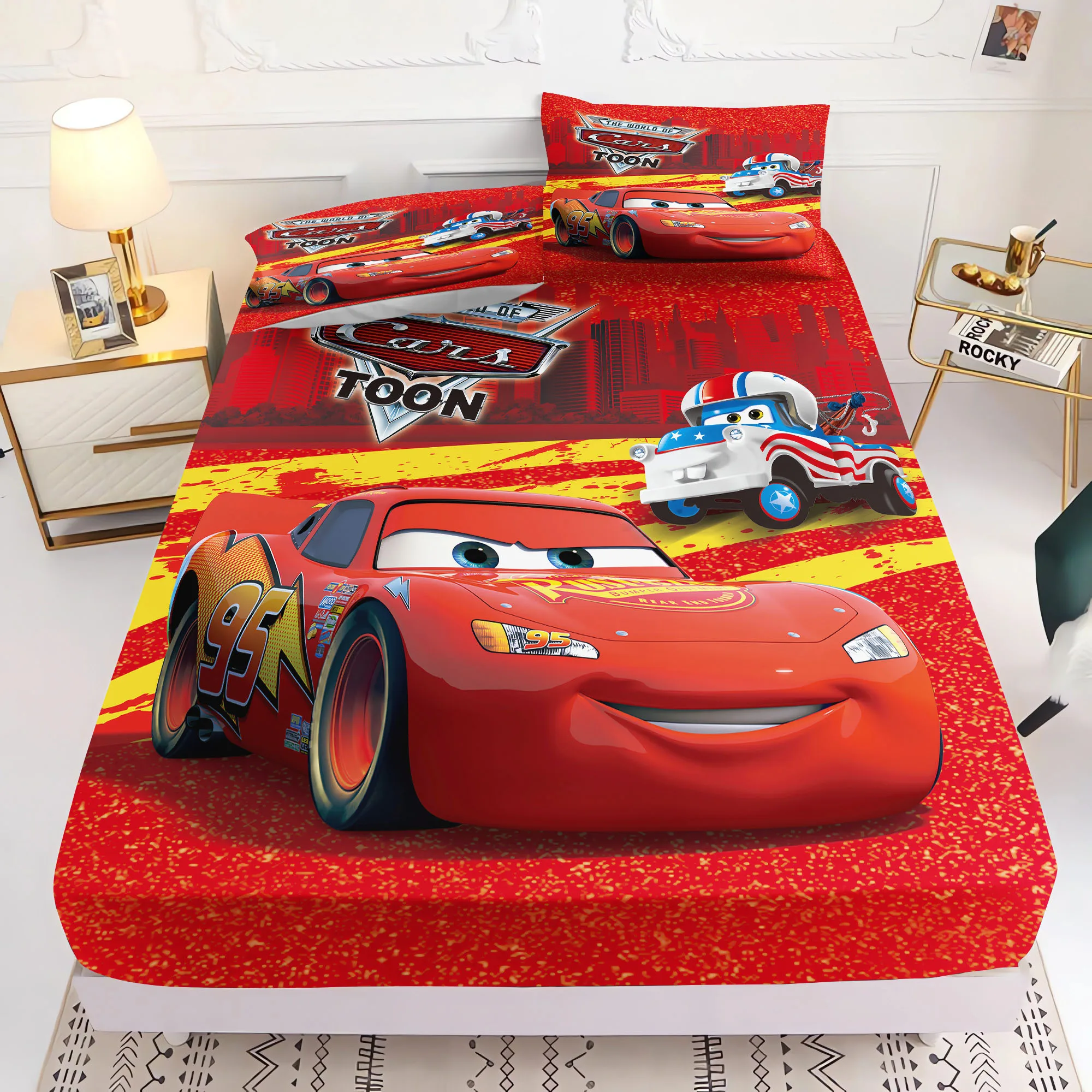 Lightning McQueen Comforte Fitted Sheet Bedding Set Bedroom Room Decor Home Suitable For Children And Adults