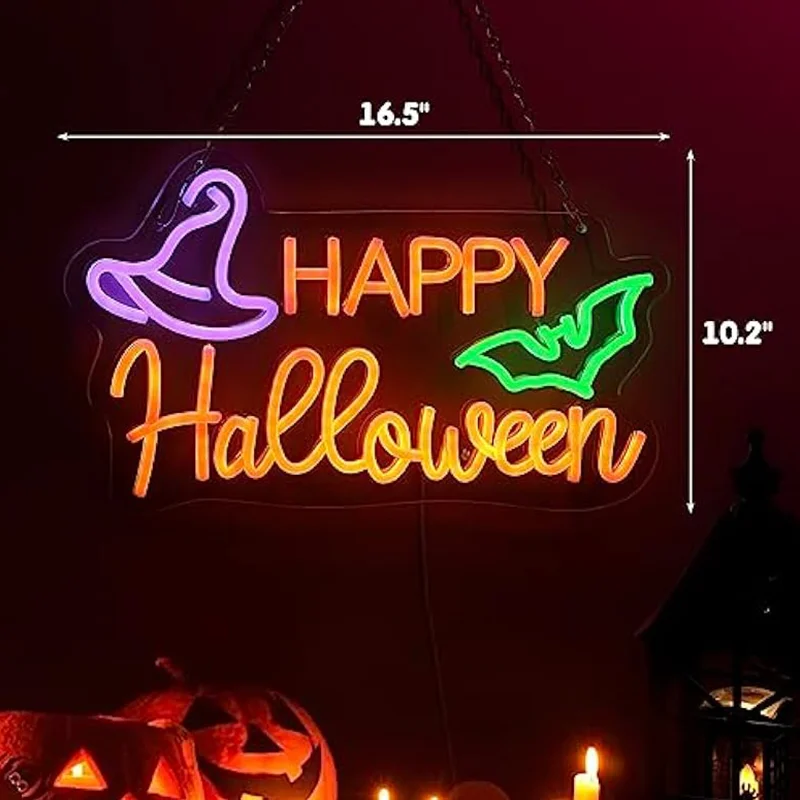 해피 할로윈 네온사인 할로윈 LED 조명 벽 장식 침실 거실 바 사무실 장식용 휴일 파티 선물