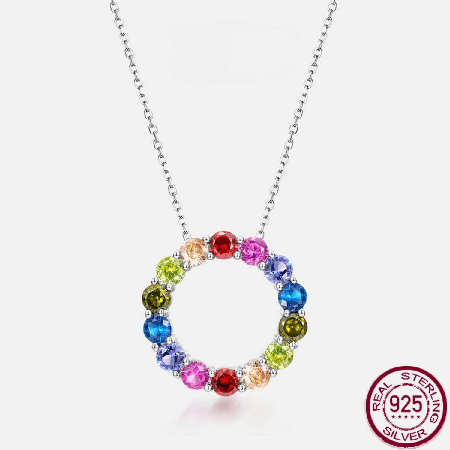 

New S925 pure silver colored zircon full set circular rainbow necklace, fashionable and luxurious wedding jewelry