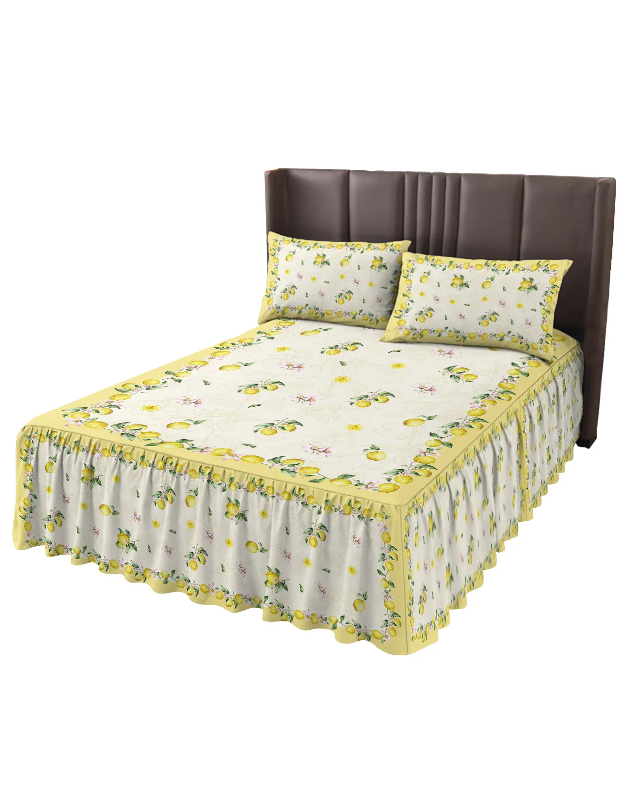 Idyllic Summer Fruit Lemon Bed Skirt Elastic Fitted Bedspread With Pillowcases Mattress Cover Bedding Set Bed Sheet