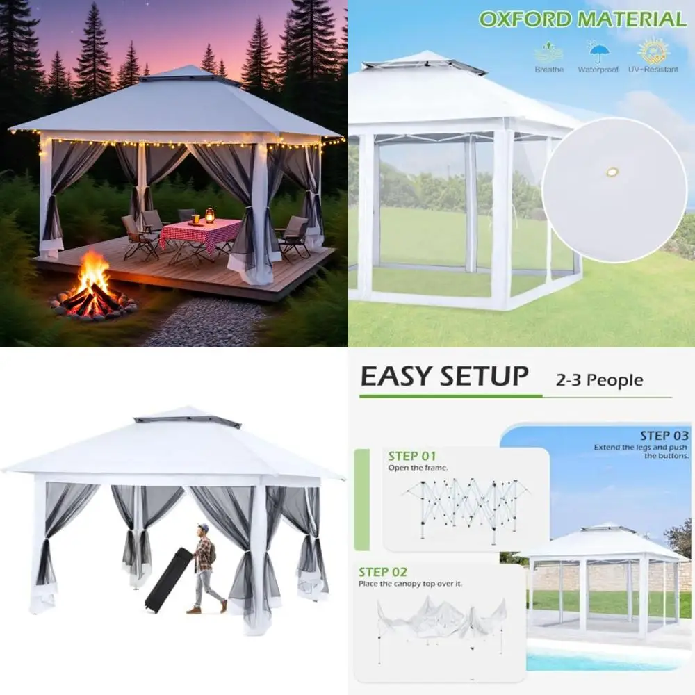 

Waterproof Instant Gazebo with Mosquito Netting, 12x12 Feet Outdoor Party Shelter, Portable Canopy Tent for Patio