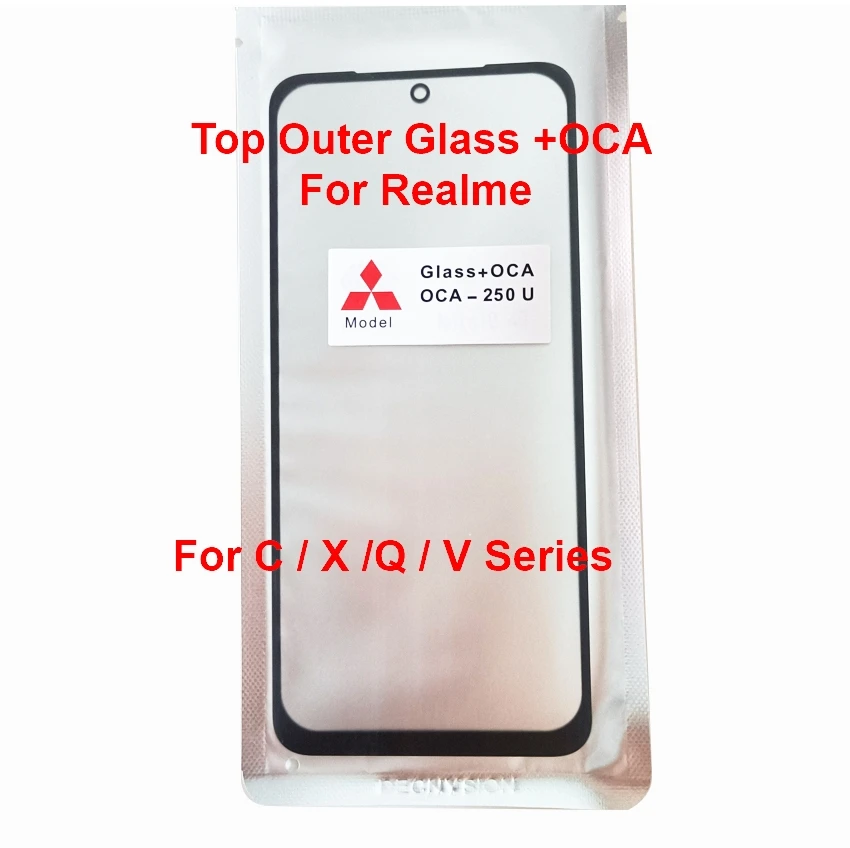 10Pcs Front Touch Lens Glass OCA For Realme X3 X7 X30 X50 C11 C12 C15 C17 C20 C21 C25 V3 V5 V11 V15 5G V20 V25 V30 Q2 Q3 Pro Q5i