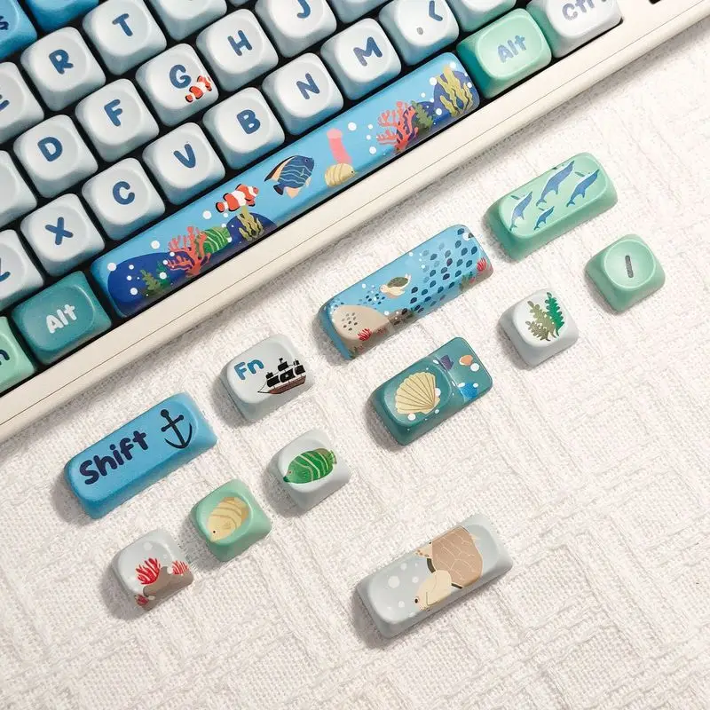 Underwater World Theme Keycaps 130 Key Moa Cherry Profile Pbt Thermal Sublimation Process Mechanical Keyboard Cartoon Keycaps