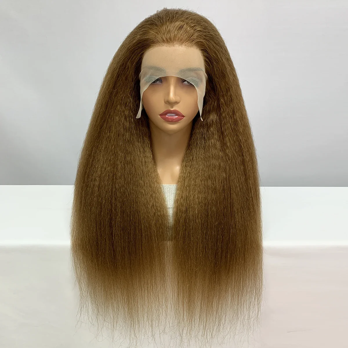 أومبير براون ياكي 26 بوصة 180 الكثافة لينة غريب مستقيم الدانتيل الجبهة الباروكات للنساء مع BabyHair الاصطناعية ارتداء اليومي الباروكات