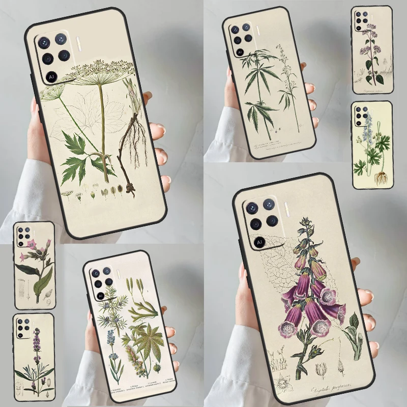 Botanical Drawings Flowers Plants For OPPO A17 A57 A77 A53 A31 A5 A9 A96 A76 A15 A16 A54 A74 A94 A52 A72 A92 A93 A57s Case