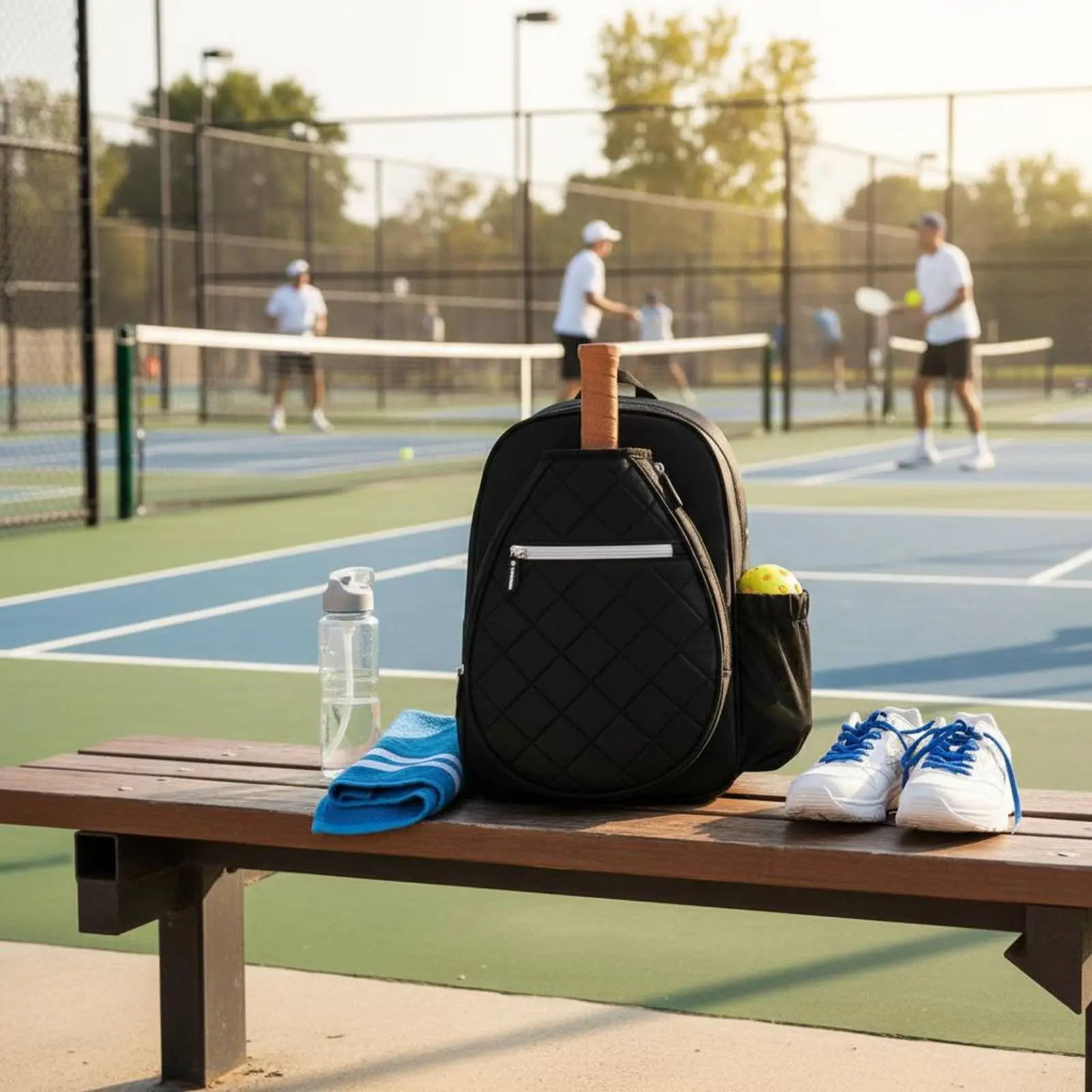 Quilted Pickleball Backpack Lightweight Pickleball Paddle Bag Sports Backpack Shoe Compartment Breathable Rear Panel for Women view 5