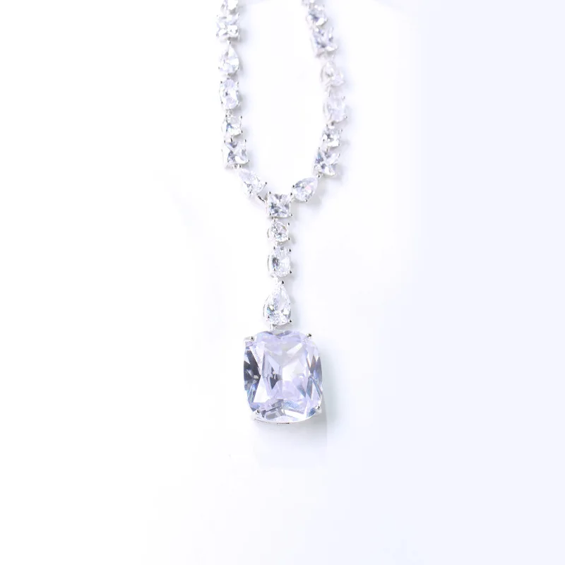 Designer Collection Style Earrings Necklace Women Inlay White Yellow Square Zircon Tassels Pendant Jewelry Sets