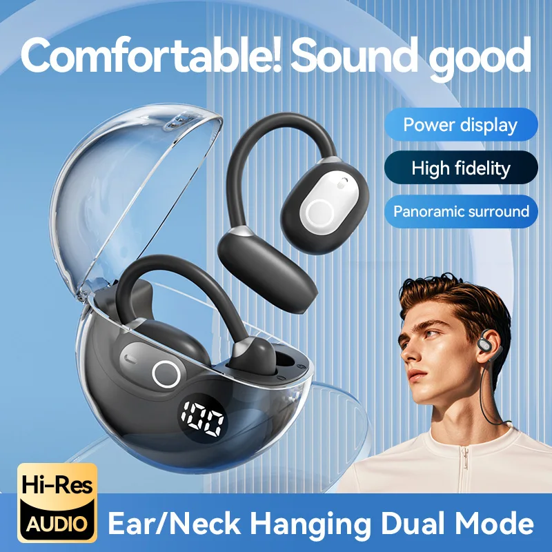 

True Wireless Earbuds Open Ear Bluetooth Headset Sports LED Display earphones Hanging Noise Reduction Headphones with Microphone