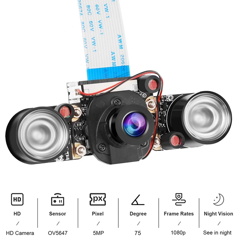 For Raspberry Pi 4B Camera With Holder And Cable IR Camera Module 5MP OV5647 Webcam Automatically Switching Between Day