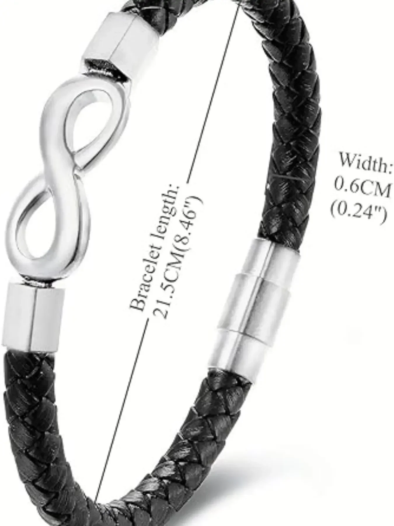 Men's woven black leather infinite knot bracelet stainless steel magnetic buckle design friendship and eternal love bracelet, gift for husband, anniversary and Valentine's Day gift Leather Braided Bracelet