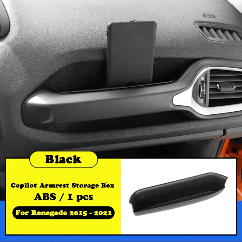 

For Jeep Renegade 2015 2016-2021 Car Co-Pilot Side Grab Tray Armrest Storage Box Organizer Tidying Black Interior Accessories
