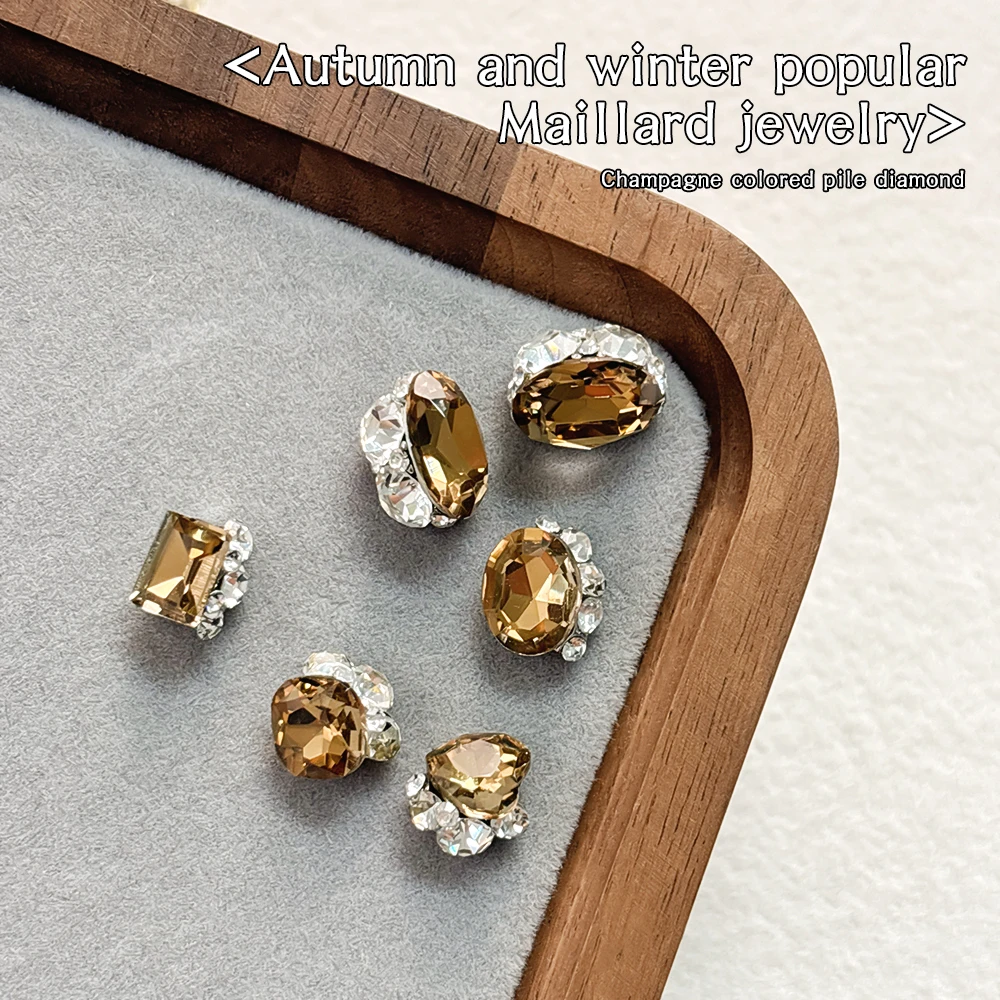 5-6Pcs Maillard Herbst Winter Braun Farbe Strass Transparente Form Nail art Kristall K9 Glas Maniküre Dekoration DIY liefert