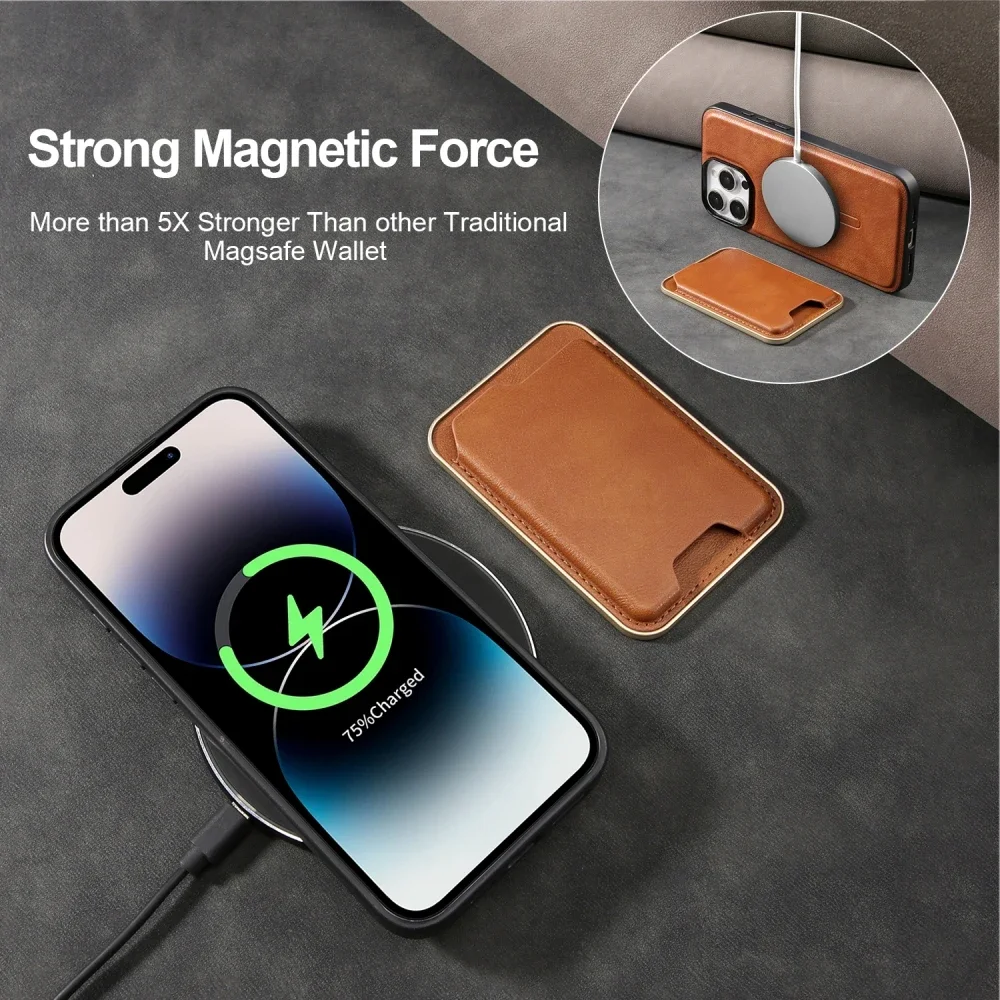 حافظة هاتف جلدية مغناطيسية خلفية لهاتف آيفون 16e 15 Pro Max 14 Plus 13 12 Pro مع غطاء بطاقة محمول قابل للإزالة