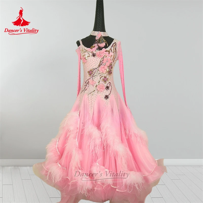 فساتين بلاكبول لمهرجان الرقص على شكل ريش الفالس للنساء ملابس الرقص الاجتماعي مع قلادة مخصصة لحيوية الراقصة #4