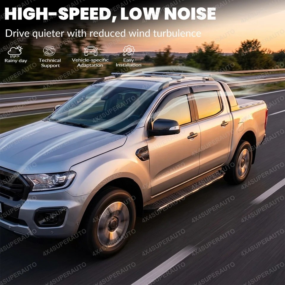Déflecteurs De Vent Et Pluie 4 Pièces Compatibles Ford Ranger T9 2023-2024 - Wildtrak, Raptor, Double Cabine
