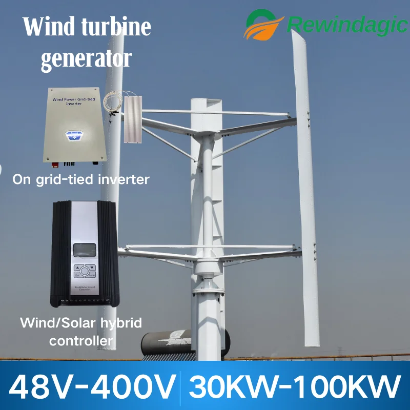 

Wind Turbine 30KW 50KW 80KW 100KW Windmill Maglev Generator 48V 96V 110V 120V 220V 380V 400V With On Grid Inverter For Home Farm