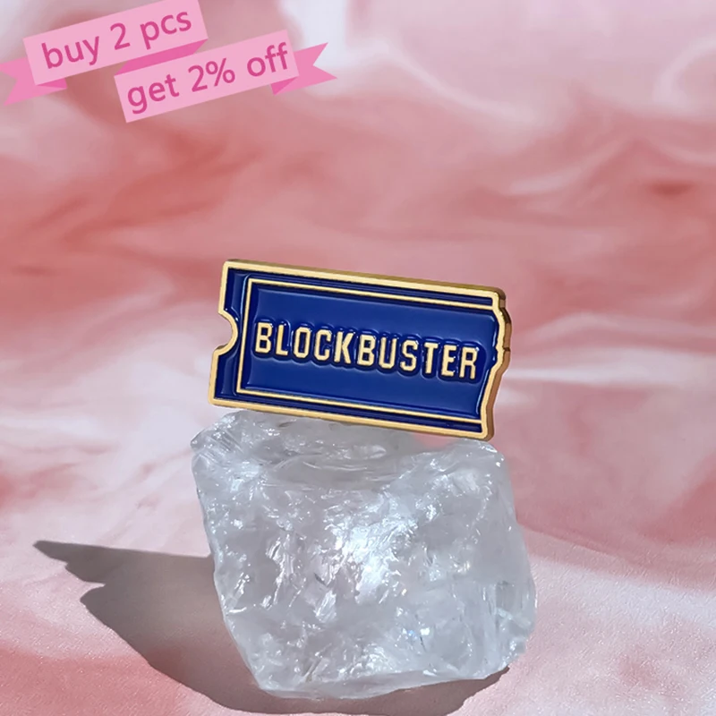 Blockbuster Video Logo Enamel Pins Custom Rock Music Single Brooches Lapel Badges Funny Jewelry Gift for fans Friends