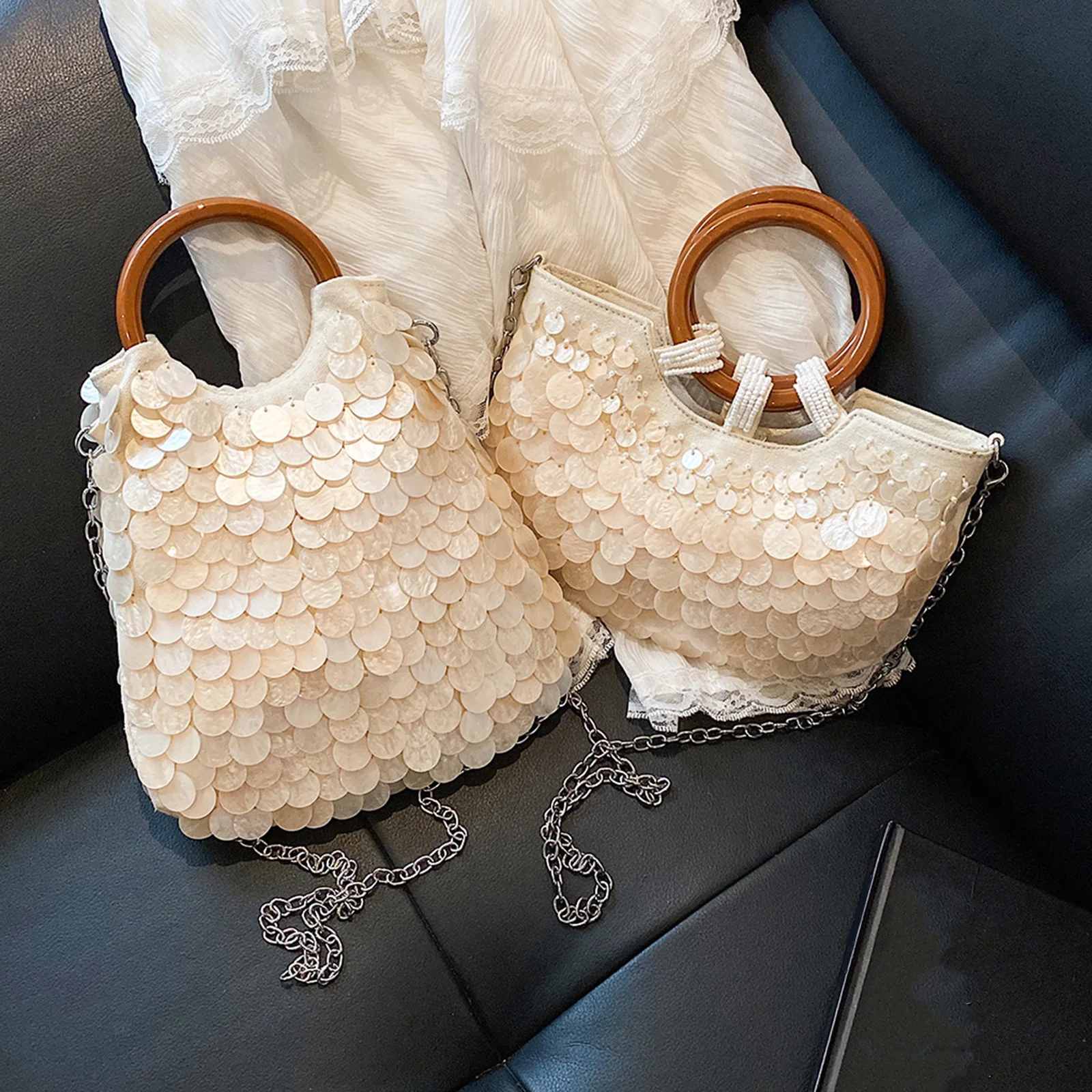 

Daily Clutch Handbag Lightweight Handmade Natural Seashell Purse Detachable Shoulder Strap for Women Travel Shopping