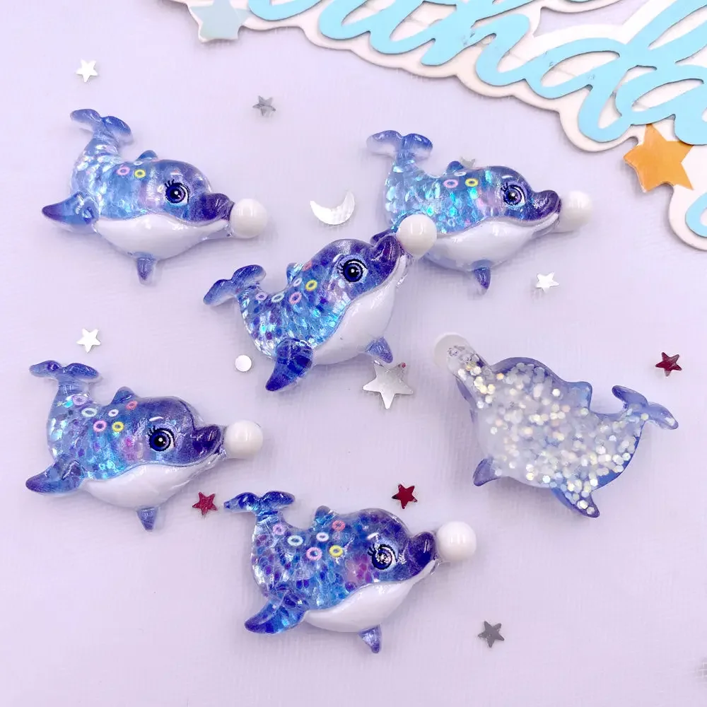 10pcs Glitter Colorful Resin Sea Star Crab Jellyfish Dolphin Ocean Animal Flatback Rhinestone Scrapbook DIY Figurine Decor Craft