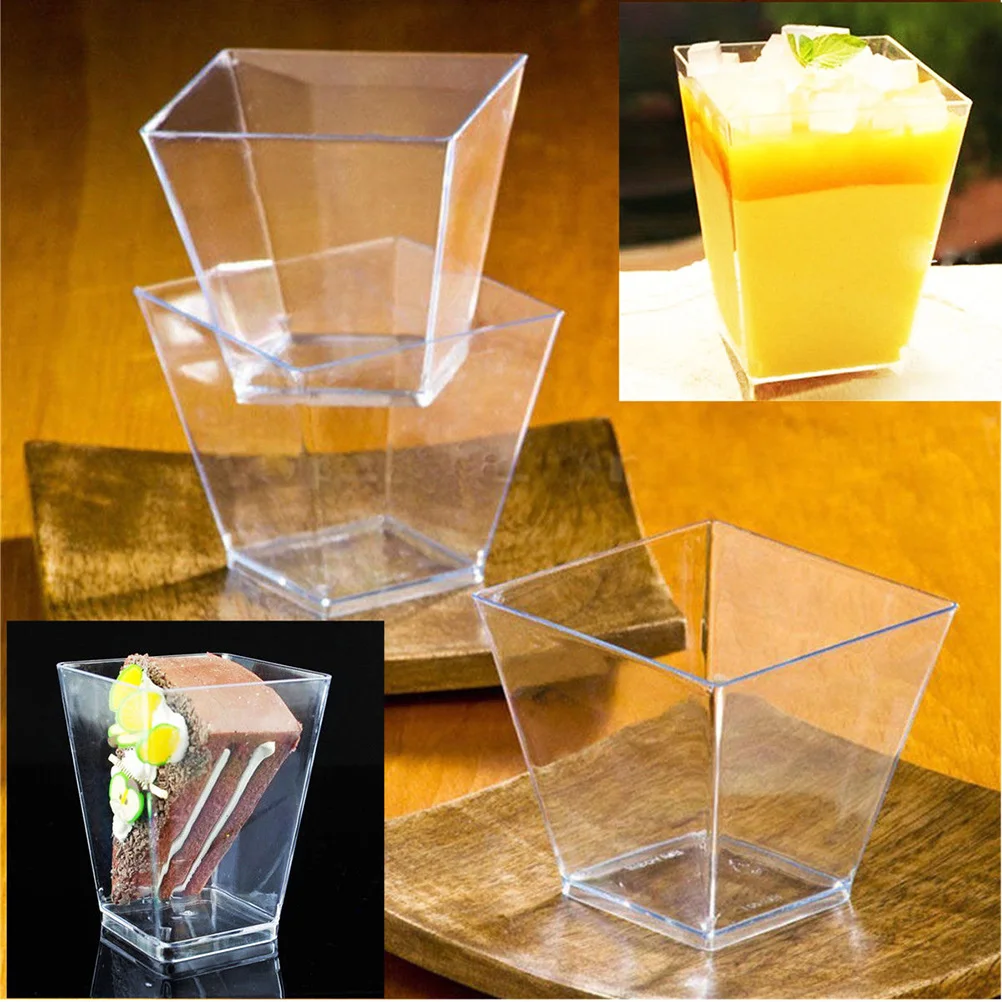 

50pcs 160Ml Square Transparent Dessert Cups Reusable Bpa-Free Jelly Yogurt Containers Elegant Serving Tumblers For Weddings