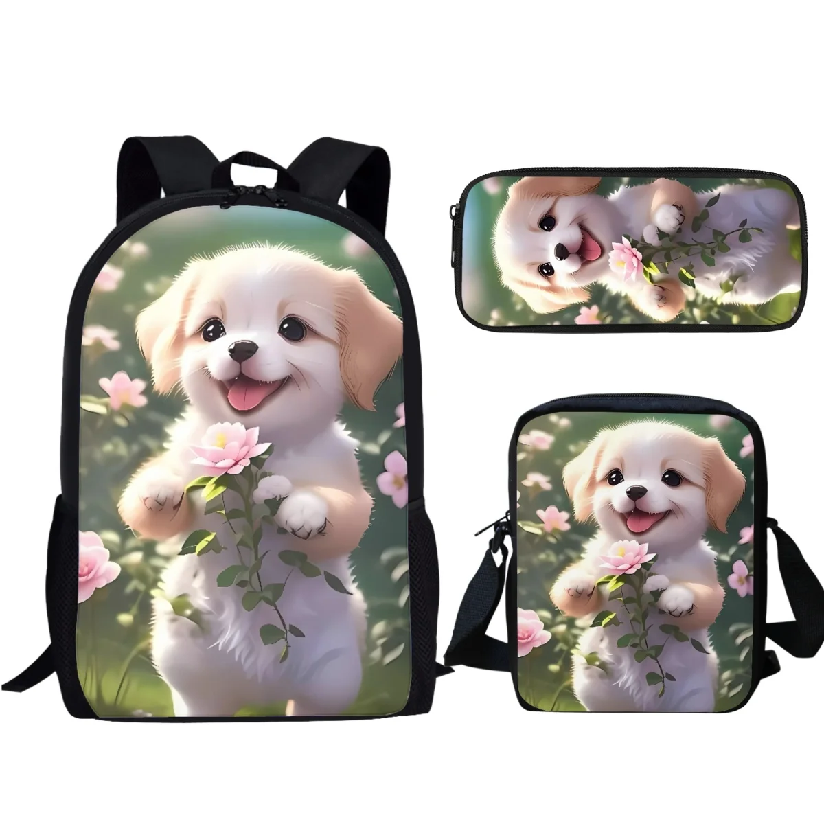 Cavalier King Charles Spaniel Floral Designer 3Pcs/Set School Bags 2024 Teenager Boys Casual Backpack Shoulder Bag Pencil Case