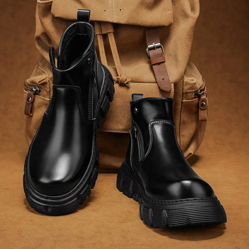 Men Casual High Top Boots with Side Zipper Breathable Comfort for Outdoor Sports Hiking Trekking