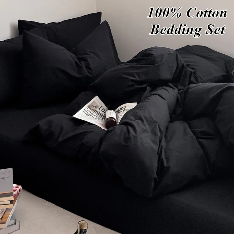 Bonenjoy 100% Cotton Bedding Set Plain Color Bedsheet Set Single/Queen/King Size Bedclothes Skin-friendly Bed Linen Set 침구세트