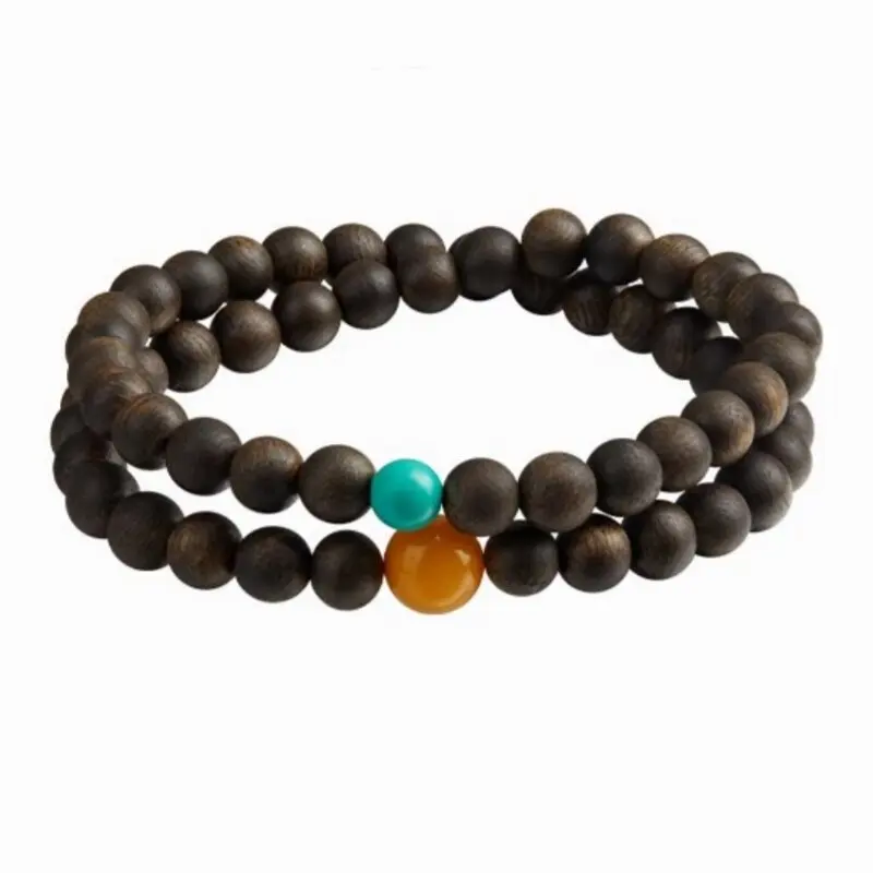 Natural Agarwood Beeswax Fortune Beads Bracelet Double Loop Wooden Prayer Beads Wristband for Men and Women Gifts