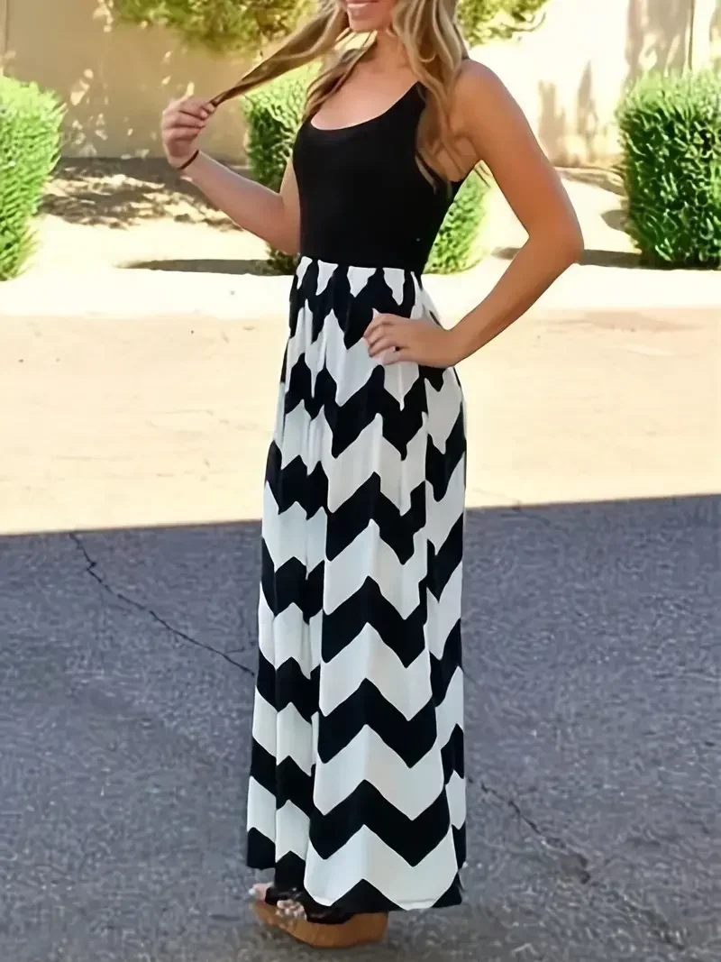 S-XXXL Women's Spring and Autumn New Fashionable Style Long Dress Beach Tank Dress Ladies Casual Sleeveless Long Party Dress