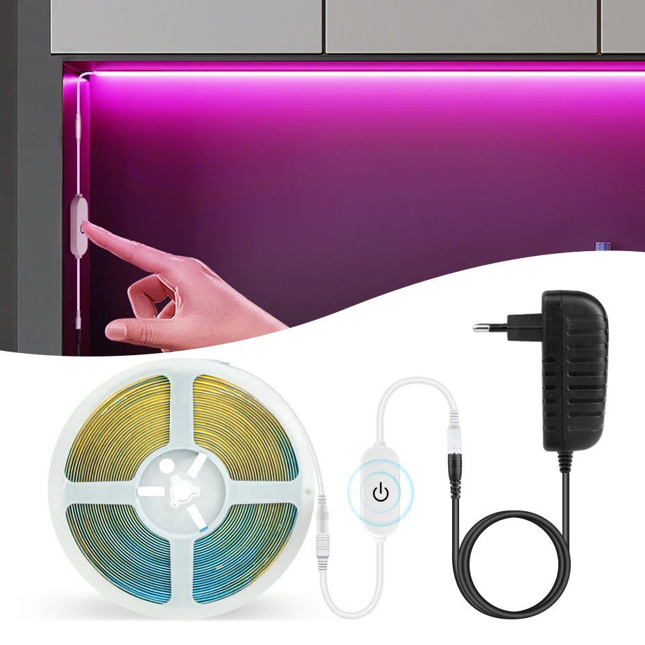 

Adhesive COB LED Strip Light Cabinet Lamp Ribbon 24V Touch Sensor Dimmable Led Tape Super Bright For Kitchen Backlight Lighting