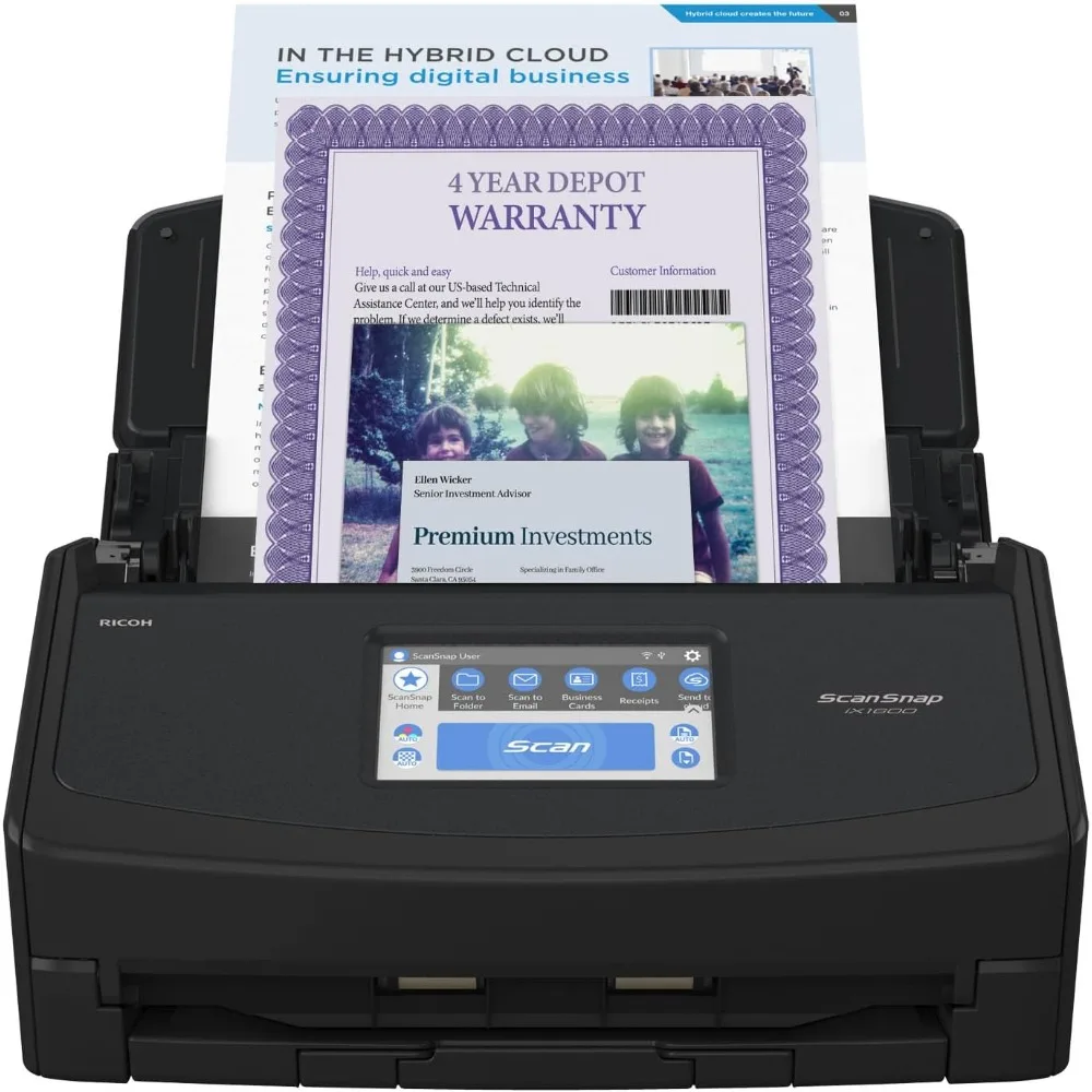 IX1600-Scanner de documents Premium Duplex, pour Mac et PC, avec plan de protection de 4 ans, noir