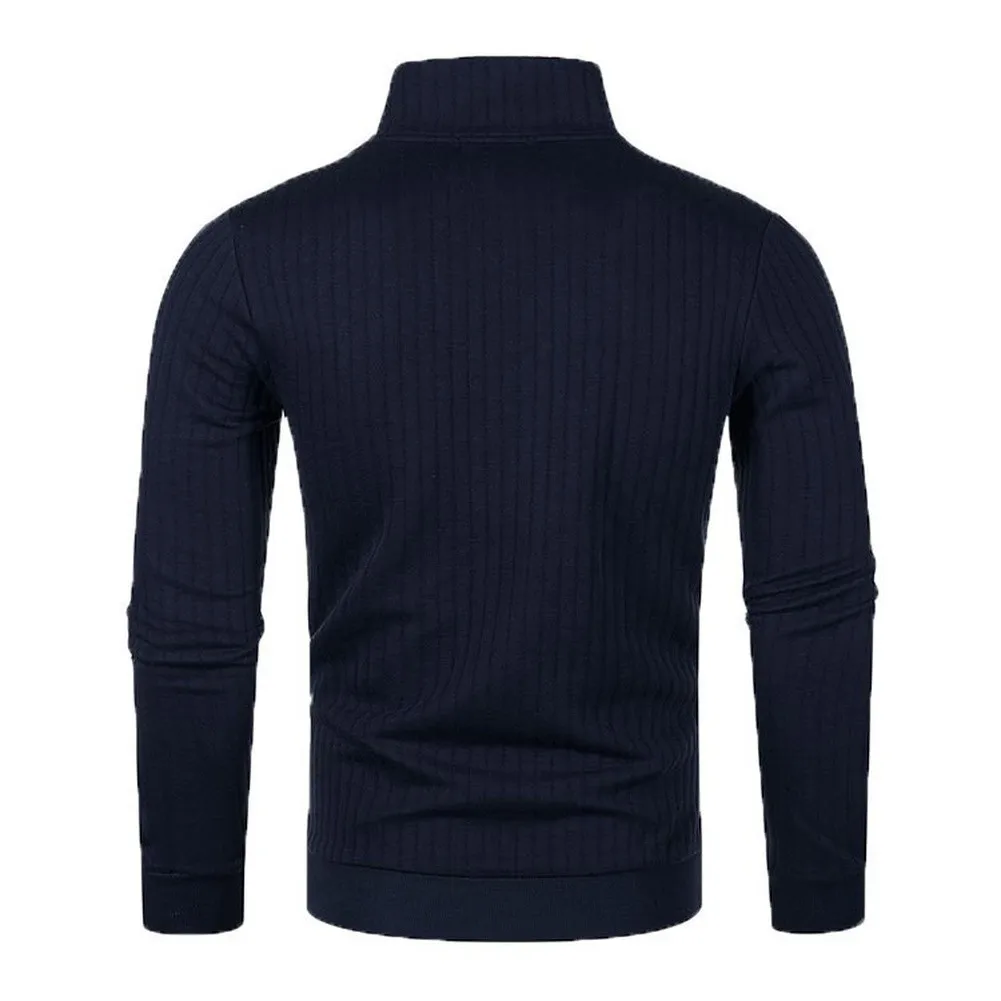Men's Knitted Sweater with Long Sleeves - Solid Color Pullover with Collar for Spring Autumn Casual Office Wear
